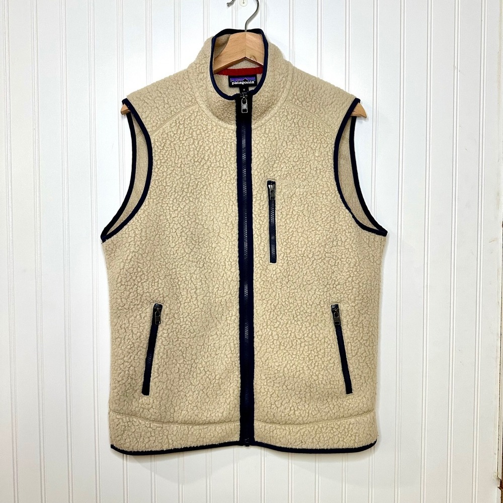Patagonia Men's Synchilla Fleece Vest Oatmeal Beige Full Zip Pockets Size M